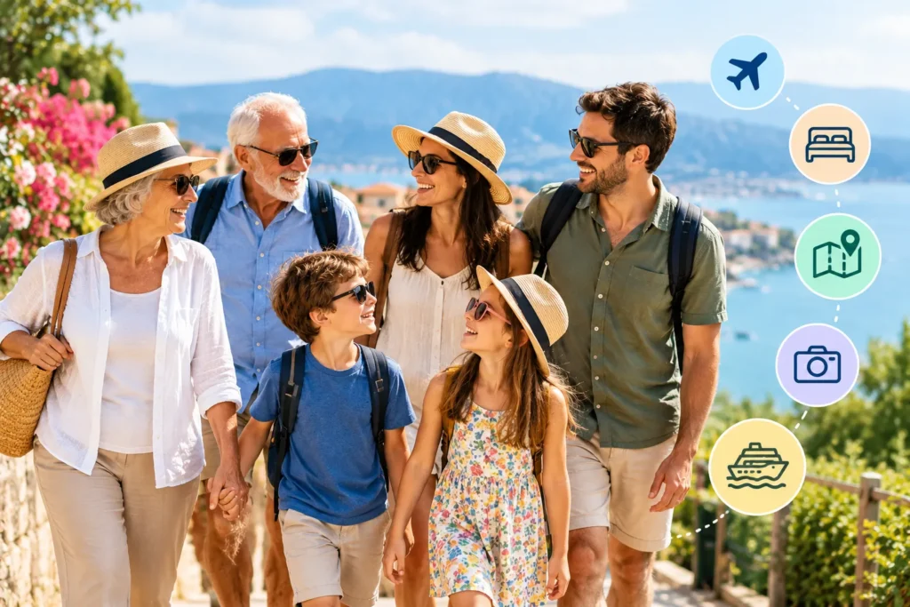 Multigenerational family enjoying a scenic vacation together