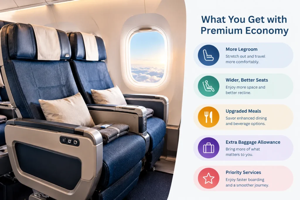 Premium economy benefits including legroom and better seats